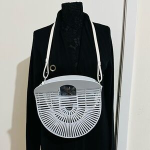 BAMBOO Silver Wooden Clutch Tote Shoulder Bag